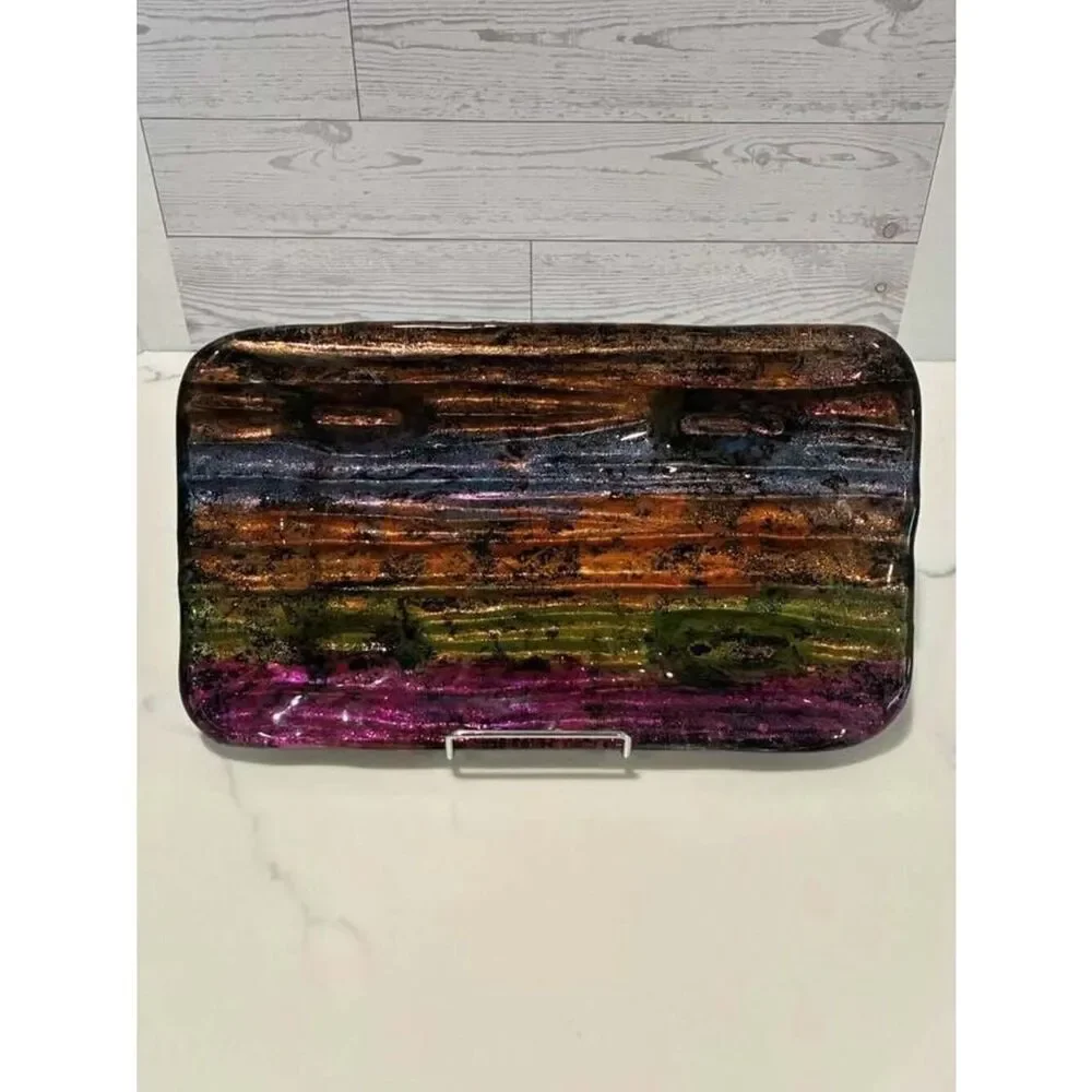 VTG GLASS TRAY …Hand Painted Can be used as a Jewelry Tray or Riser